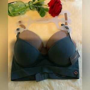 Danskin Ribbed Padded Bralette in Teal and Taupe